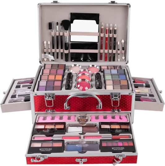 All in One Make-Up Box Set Multi-Purpose Cosmetic Storage Beauty Case Professional Contain Eyeshadow Concealer Lip Gloss Blusher Compact Powder Eyebrow and Makeup Pencil Brush #07