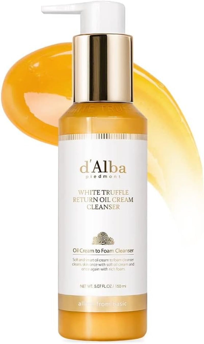 D’Alba Italian White Truffle White Truffle Return Oil Cream Cleanser, Vegan Skincare, Easy One Step Cleaser That Removes Sebum + Makeup Removal, Hydrating Cleanser, Suitable for Sensitive Skin, Korean Skincare (150Ml)