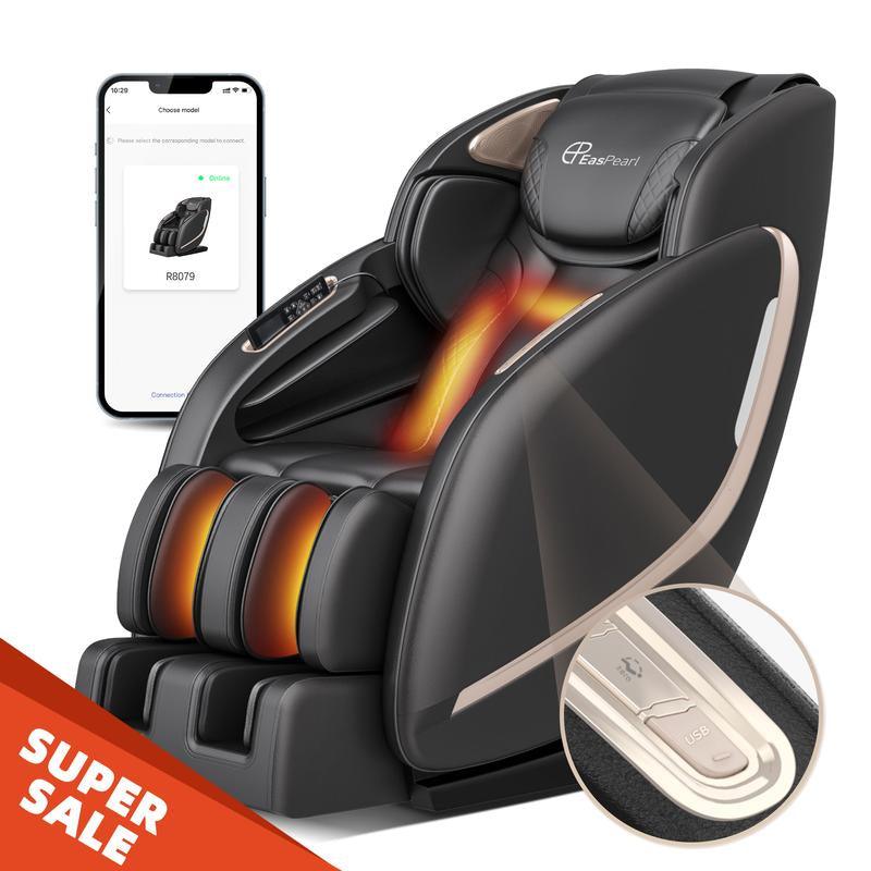 Easpearl R8079 4D Electric Theropy Full Body Massage Chair, SL Track Zero Gravity Recliner with Shoulder Back Calf Heat,Thai Stretch