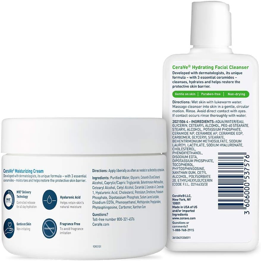 Moisturizing Cream and Hydrating Face Wash Trial Combo | 12Oz Cream + 3Oz Travel Size Cleanser