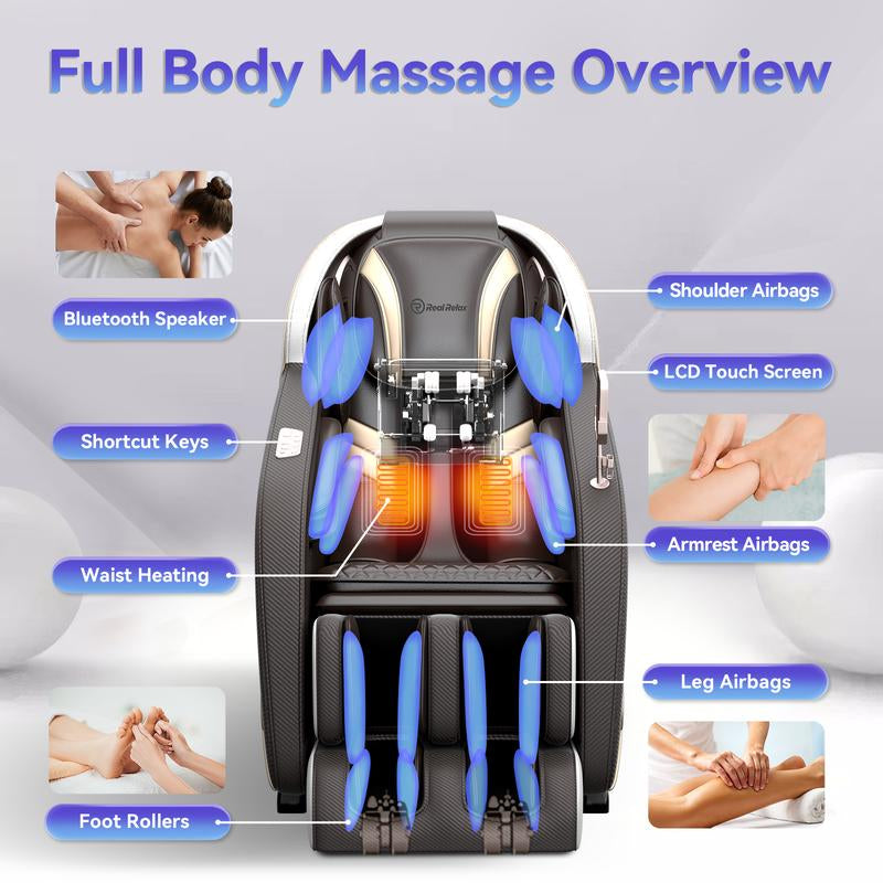 Real Relax Massage Chair Zero Gravity Full Body Shiatsu Massage Supports Body Scanning and Heat Function PS6000 Comfortable Massage Recliner