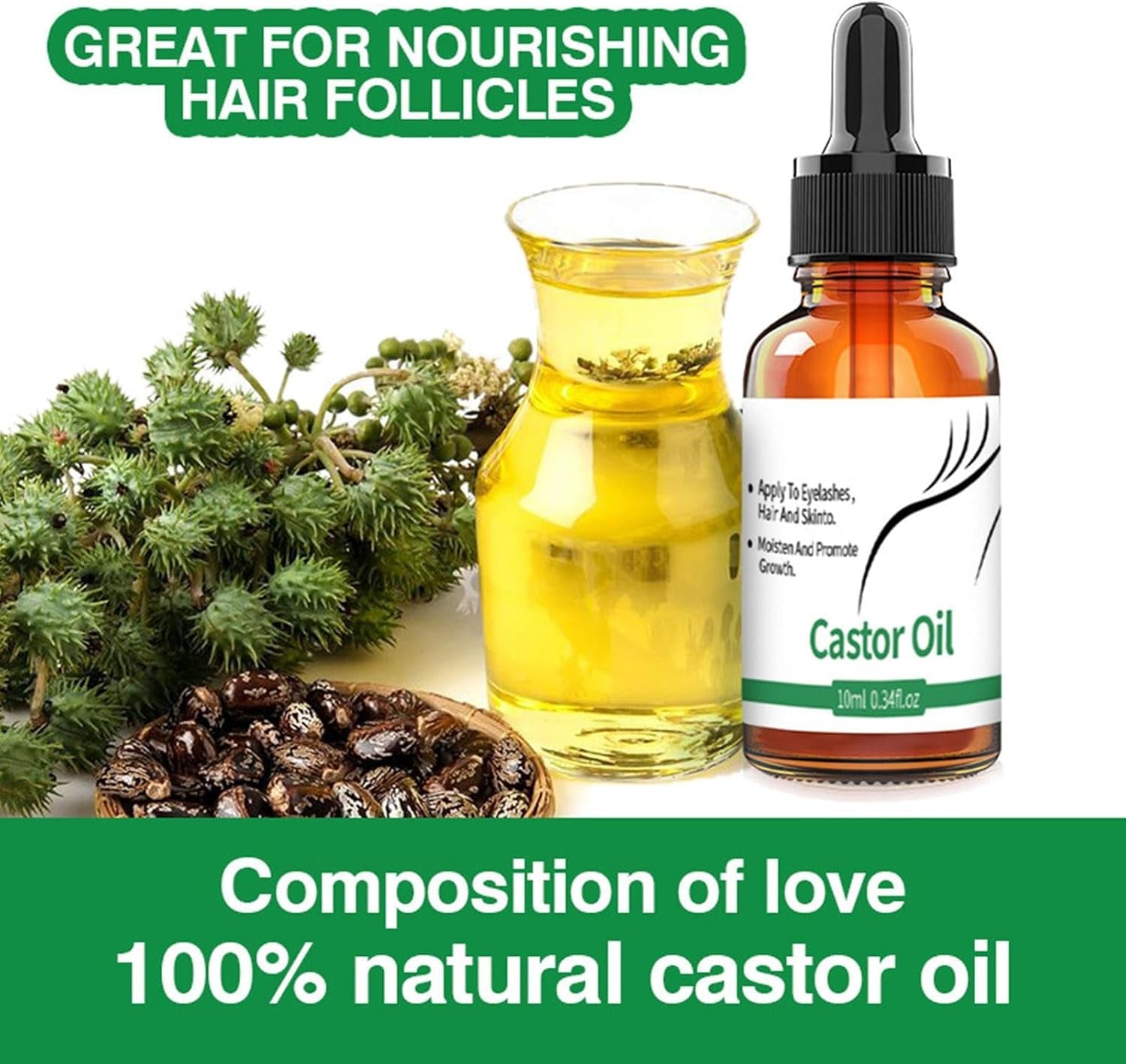 Castor Oil for Eyebrows Growth - 10Ml Pure Caster Oil Eyebrow Growth Serums,Lash Growth Serums for Thickness and Length, Eyelash Serums to Grow Lashes, for Eyelashes, Eyebrows, Hair