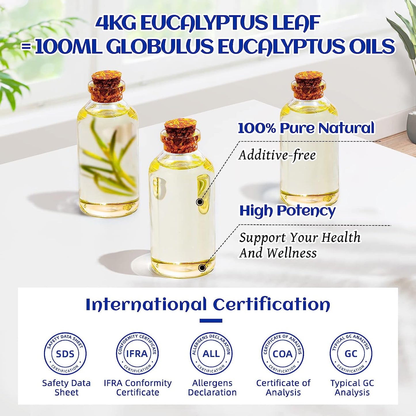 Eucalyptus Essential Oil (100ML), 100% Pure Natural Eucalyptus Oil for Diffuser, Humidifier, Aromatherapy - 3.38 Fl Oz