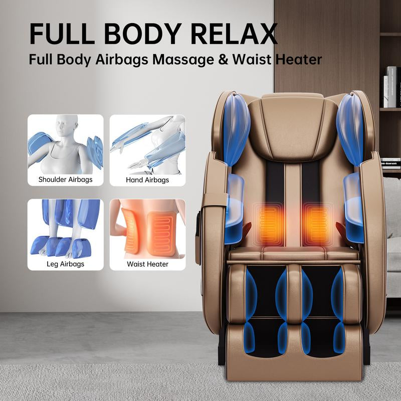 Real Relax 2024 Massage Chair Full Body with Zero Gravity 6 Automatic Modes Bluetooth Speaker and Heating Function Comfort Brown Massage Recliner