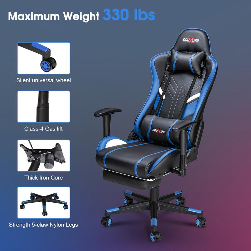 Professional Full Body Massage Gaming Chair with Footrest, 175° Reclining, Ergonomic Racing High Back Home Office Computer Chair, Video Game Chair for Adluts Kids