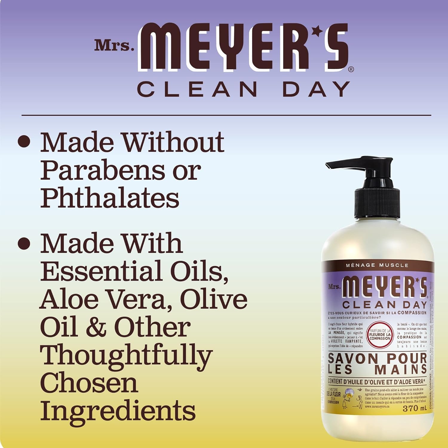 Mrs. Meyer'S Hand Soap, Made with Essential Oils, Biodegradable Formula, Compassion Flower, 12.5 Fl. Oz - Pack of 3