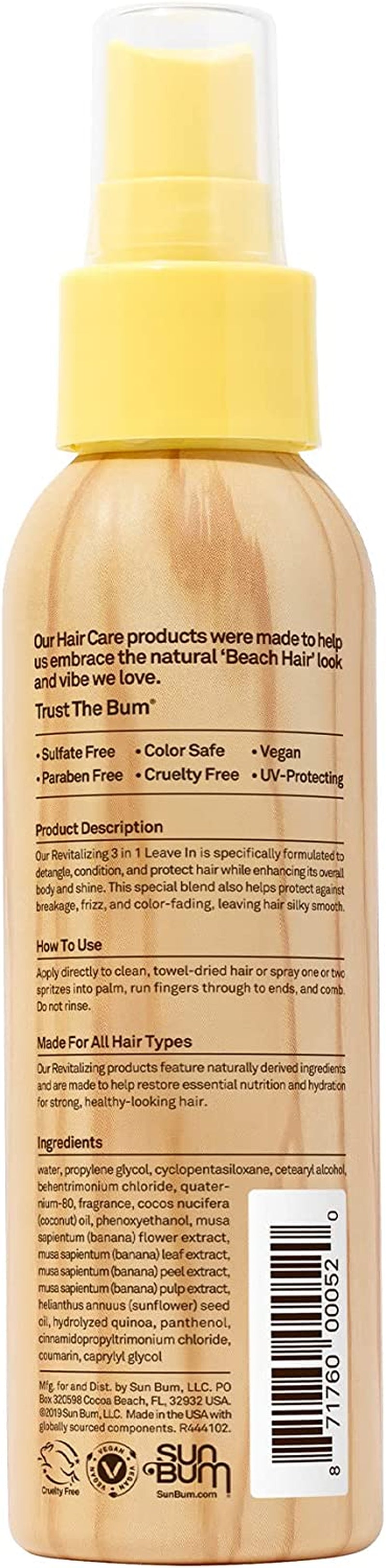 Revitalizing 3-In-1 Detangle Leave in Conditioner | Vegan and Cruelty Free Detangling, Conditioning and Protecting Hair Spray | 4 Oz.,