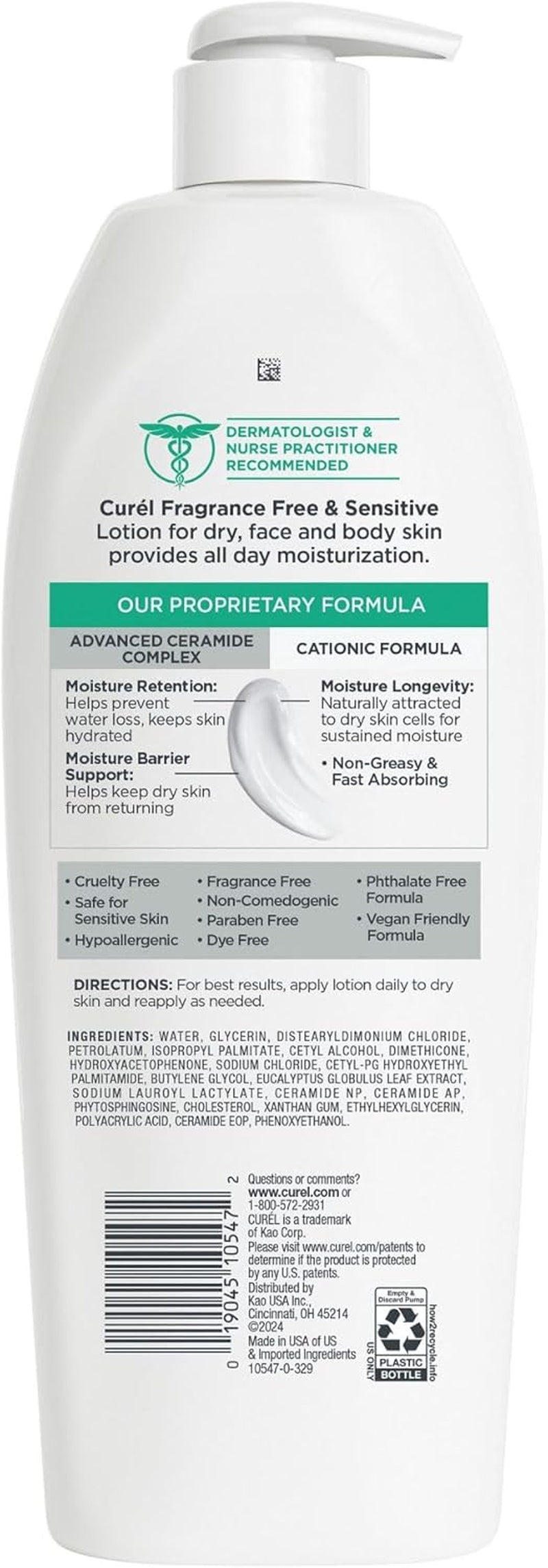 Fragrance Free Comforting Body Lotion, Unscented Dry Skin Moisturizer for Sensitive Skin, with Advanced Ceramide Complex, Repairs Moisture Barrier, 20 Oz