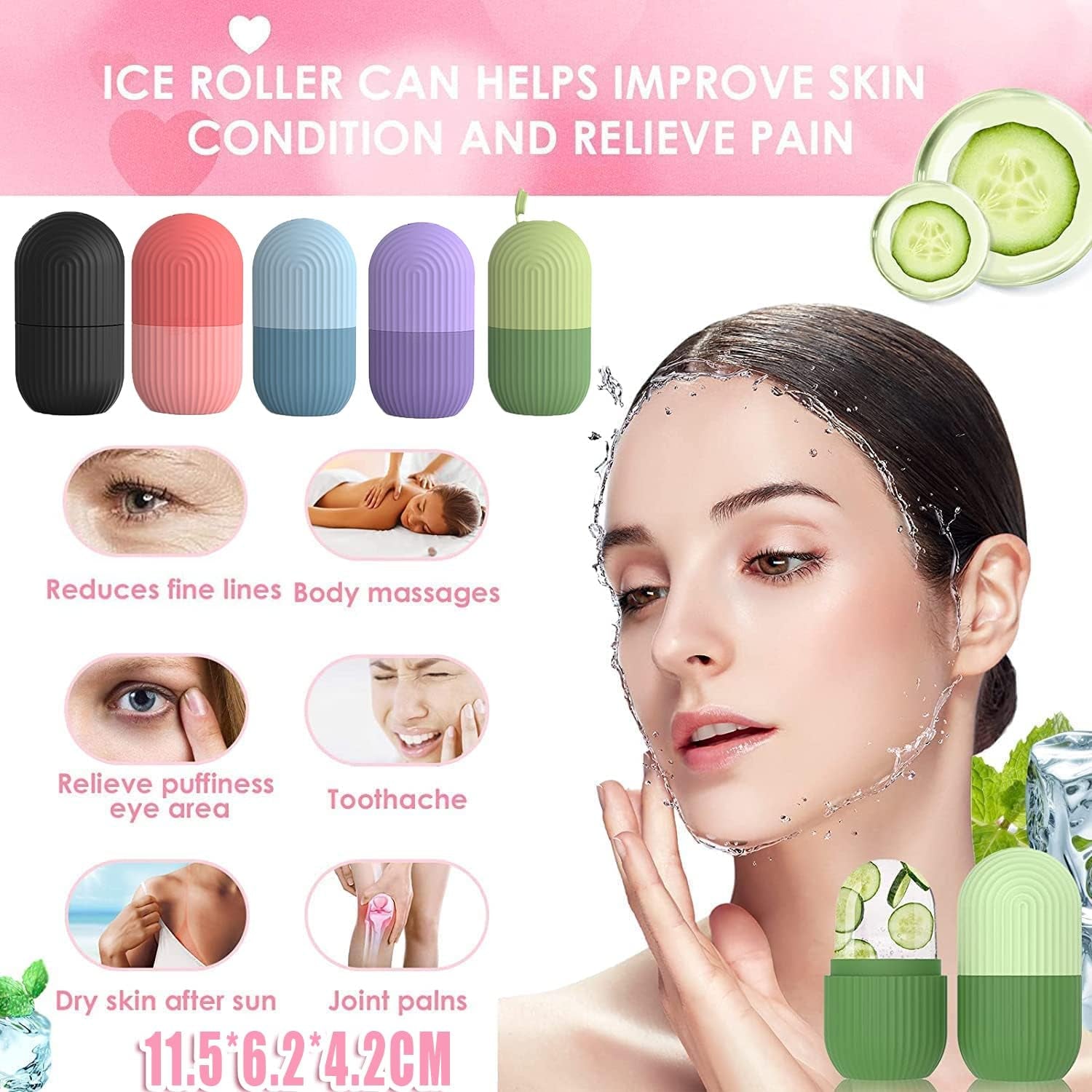 Face & Eye Ice Roller - Reusable Silicone Ice Stick for Skin Care, Pore Tightening, Acne Treatment, Blood Circulation - Cooling Beauty Facial Tool with Multi-Skin Benefits