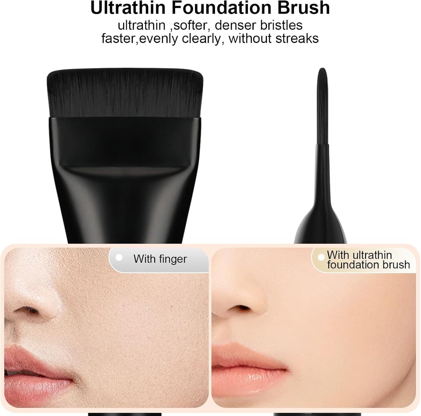 Flat Foundation Brush for Liquid Foundation, Ultra Thin Flat Foundation Brush with Thickened Foundation Puff, Face Mask Brush Liquid Foundation Spatula Brush