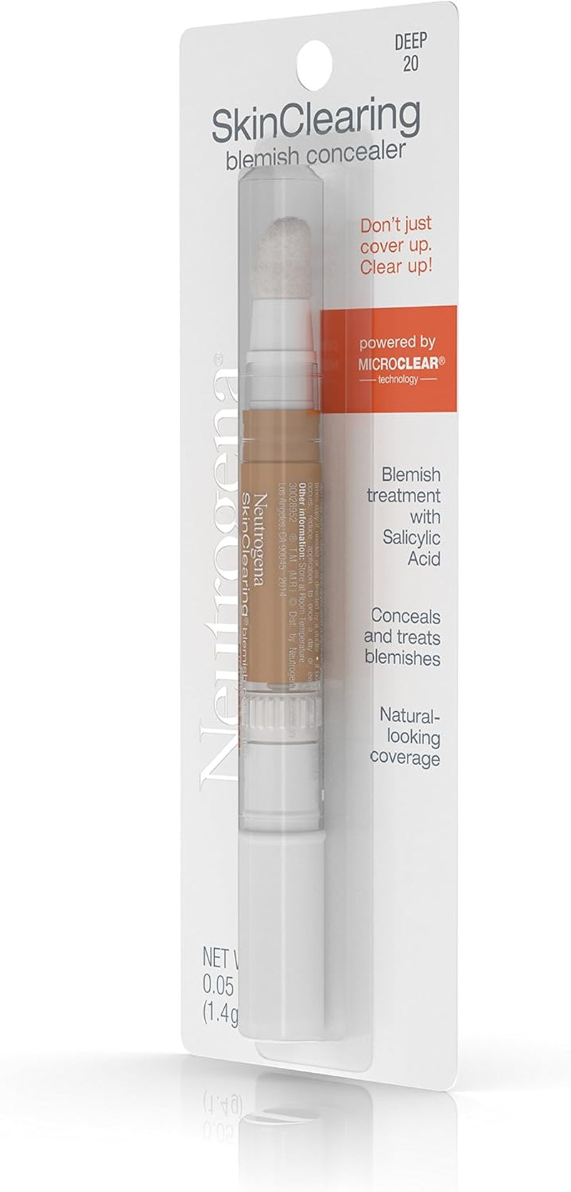 Skinclearing Blemish Concealer Face Makeup with Salicylic Acid Acne Medicine, Non-Comedogenic and Oil-Free Concealer Helps Cover, Treat & Prevent Breakouts, Deep 20,.05 Oz