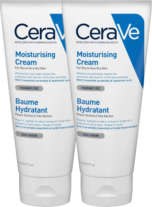 Moisturising Cream for Body and Face, Cream for Dry to Very Dry Skin, with Hyaluronic and 3 Essential Ceramides, 2 X 177 Ml