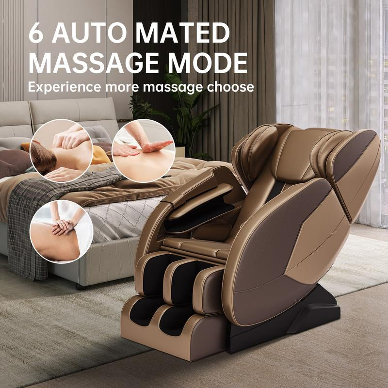 Real Relax 2024 Massage Chair Full Body with Zero Gravity 6 Automatic Modes Bluetooth Speaker and Heating Function Comfort Brown Massage Recliner