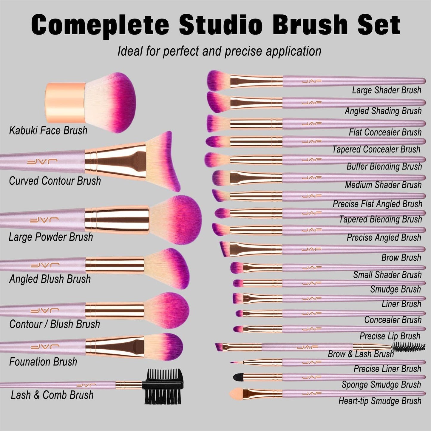 26Pcs Professional Pink Makeup Brushes Set with Case: Vegan Synthetic Makeup Brushes