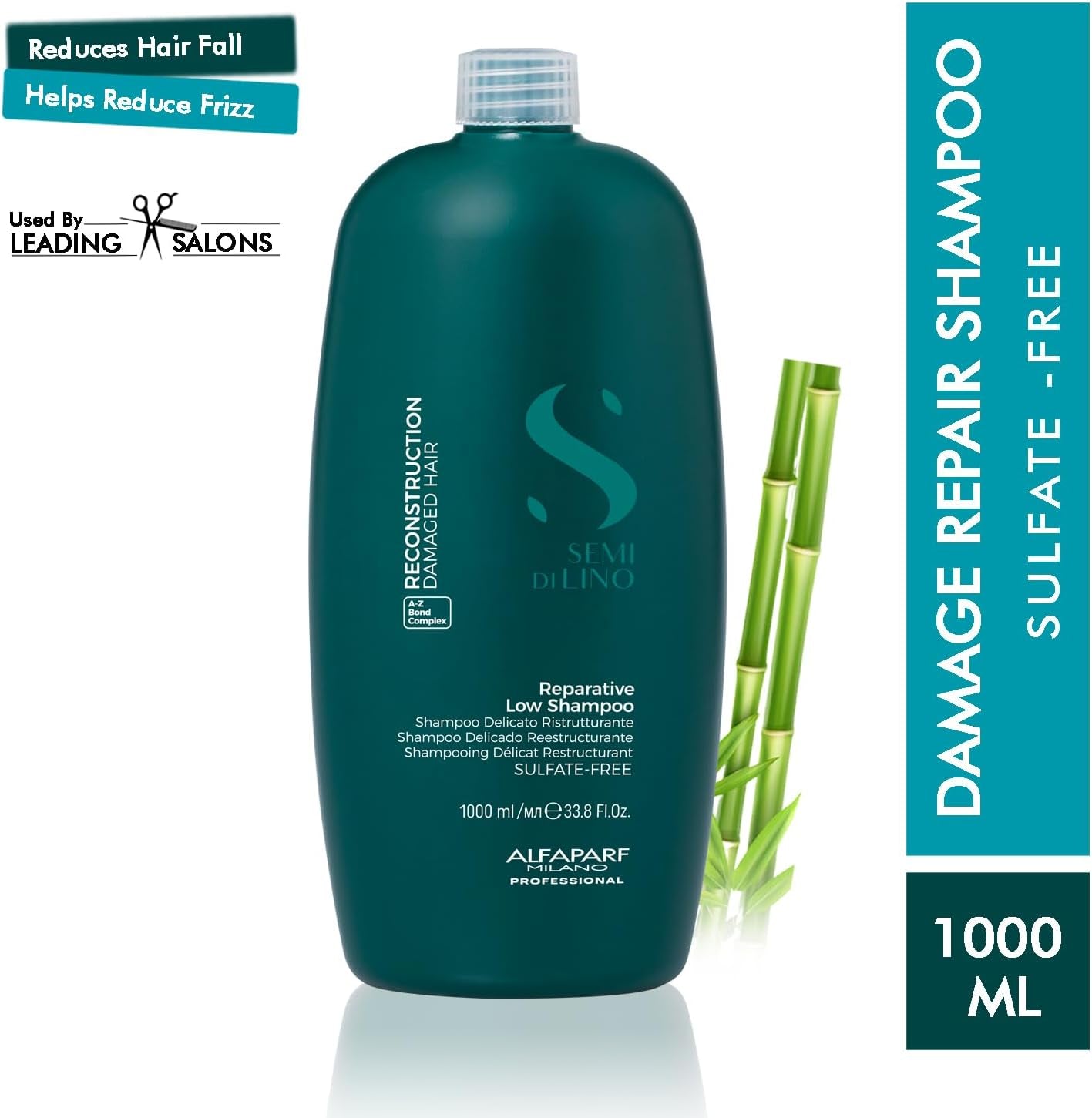 Alfaparf Mila Semi Di Li Reconstruction Reparative Low Shampoo - Vegan Formula, Color Safe - Restores Health to Damaged Hair - 33.8 Oz