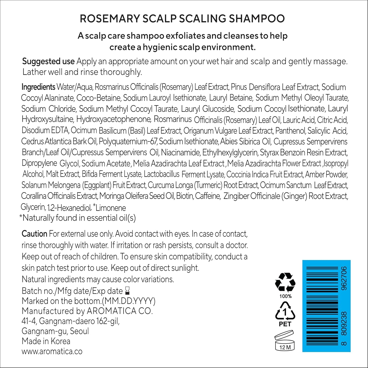 Rosemary Scalp Scaling Shampoo, 400 Ml, 1 Count