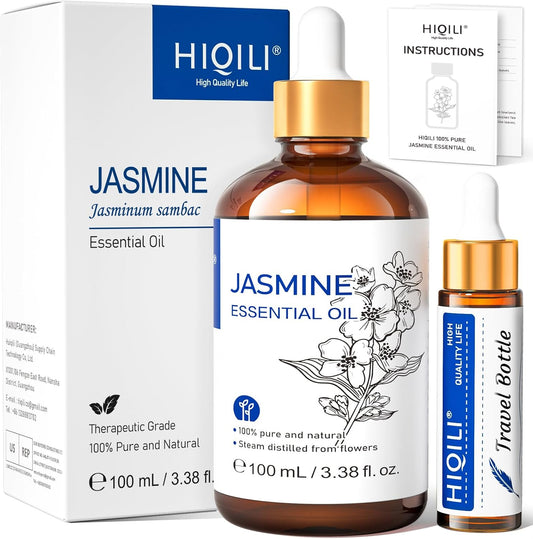 Jasmine Essential Oil, Premium Quality Pure & Natural, for Diffuser, Sleeping, Massage, Skin Care, Perfume, Shampoo, Aromatherapy - 3.38 FL Oz