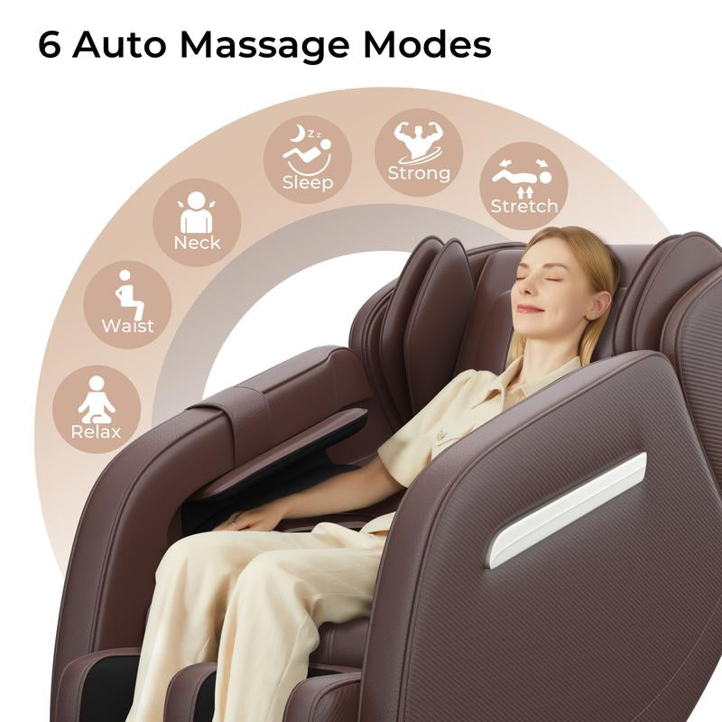 Real Relax MM350 Brown Massage Chair Zero Gravity Leg Shiatsu Massager for Circulation and Relaxation Comfort Massage Recliner