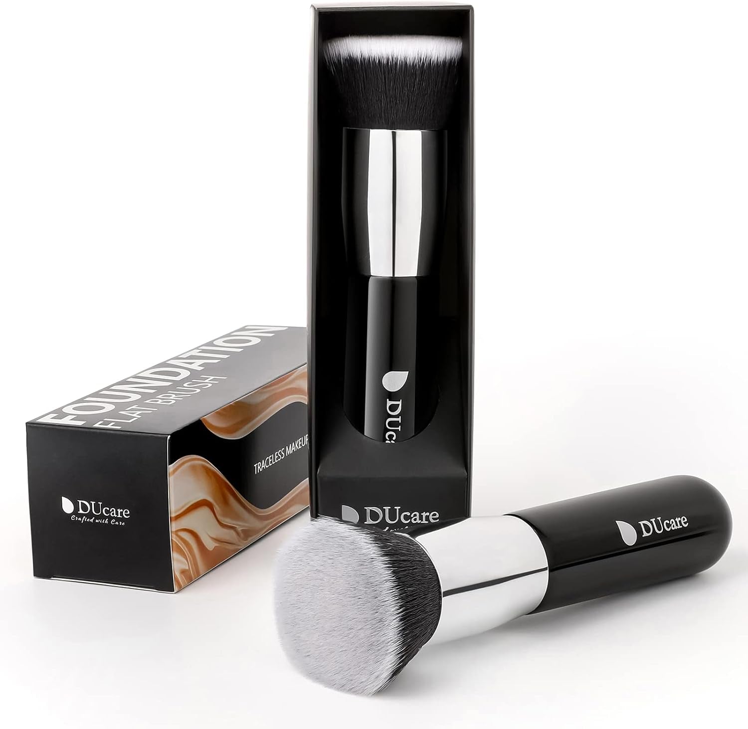 Flat Top Kabuki Foundation Brush for Liquid Makeup,Professional Stick Buffing Blending Mineral Powder Large Makeup Face Brush, Black