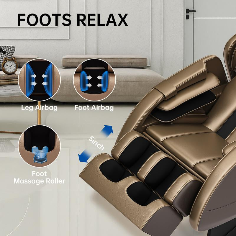 Real Relax 2024 Massage Chair Full Body with Zero Gravity 6 Automatic Modes Bluetooth Speaker and Heating Function Comfort Brown Massage Recliner