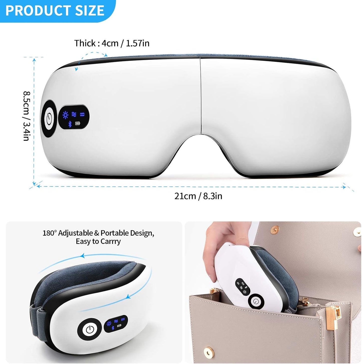 Eye Massager with Heat and Warm Compression, Bluetooth Smart Eye Mask Rechargeable, Portable Vibrating Sleep Mask with Music to Relieve Eye Strain & Dry Eyes, Birthday Gifts for Men