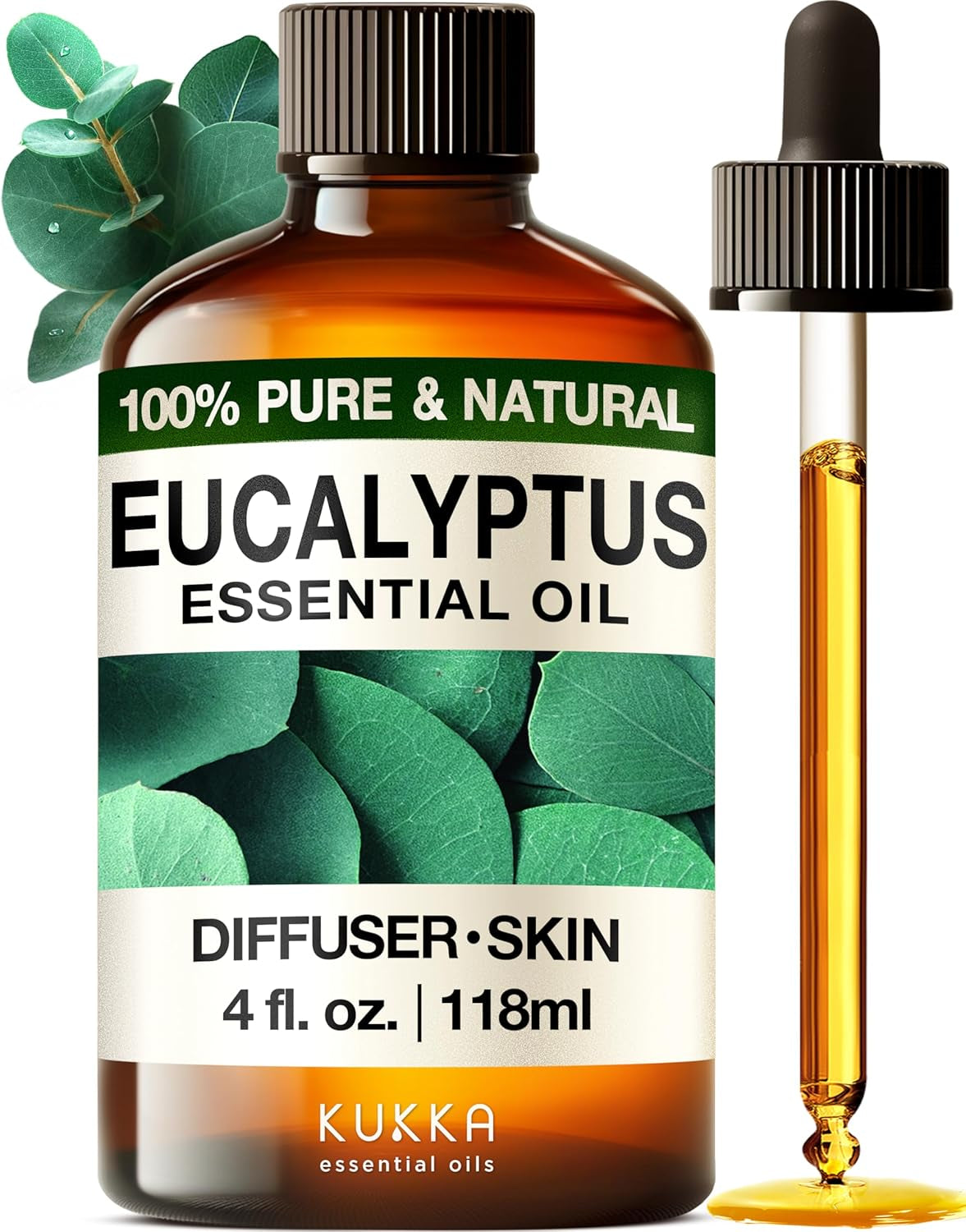 Kukka Eucalyptus Essential Oil for Diffuser & Humidifier - 118Ml - 100% Pure Natural Eucalyptus Oil for Skin, Fresh Scent, for Aromatherapy, Hair, Candle & Soap Making Scent DIY