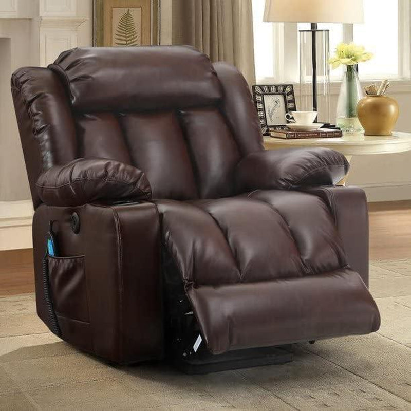 TEKAMON Large Power Lift Recliner Chair with Massage and Heat for Elderly, Overstuffed Wide Recliners, Breathable Leather with Breathable Microporous, USB Ports, 2 Cup Holders