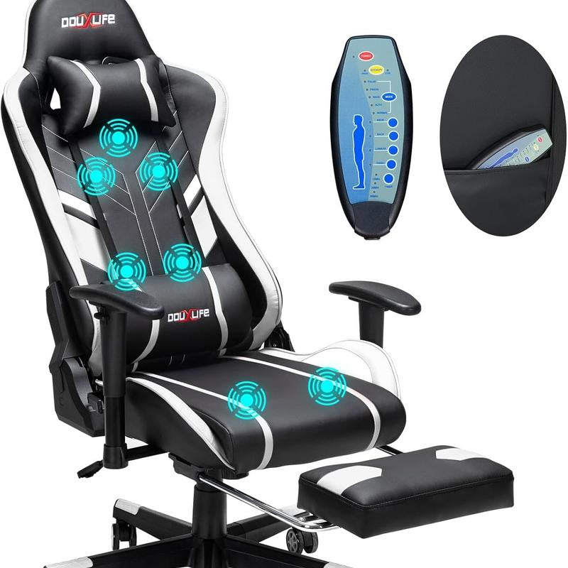 Professional Full Body Massage Gaming Chair with Footrest, 175° Reclining, Ergonomic Racing High Back Home Office Computer Chair, Video Game Chair for Adluts Kids