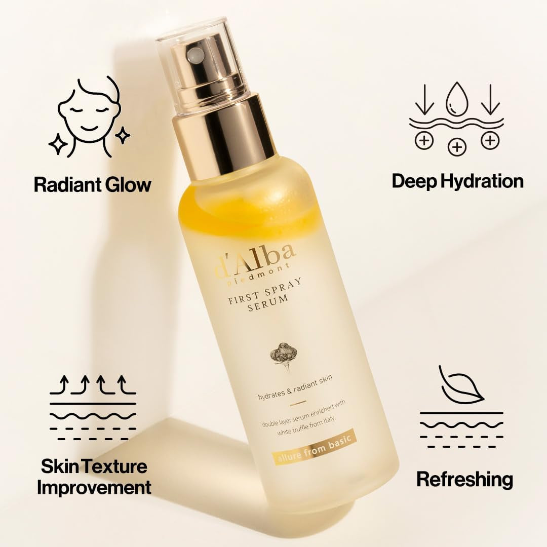 D'Alba Italian White Truffle First Spray Serum, Vegan Skin Care, Hydrating Face Moisturizer, Glow Serum for Radiant Skin, Non Comedogenic, All in One Mist, Korean Skincare (100Ml)…