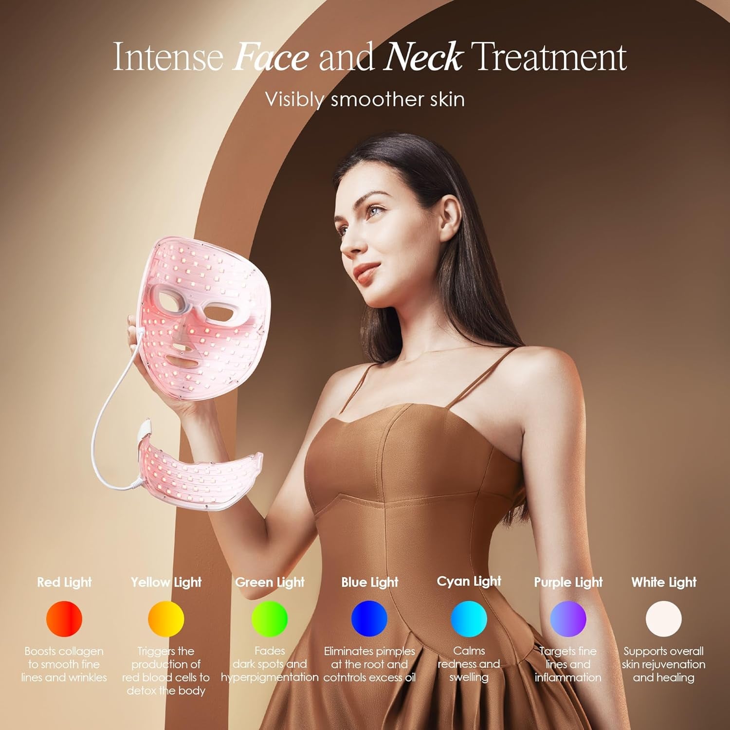 Photon Skin Rejuvenation Face & Neck Mask by  | Wireless LED Photon Red Blue Green Therapy 7 Color Light Skincare Treatment anti Aging Acne Spot Removal Wrinkles Facial Skin Care