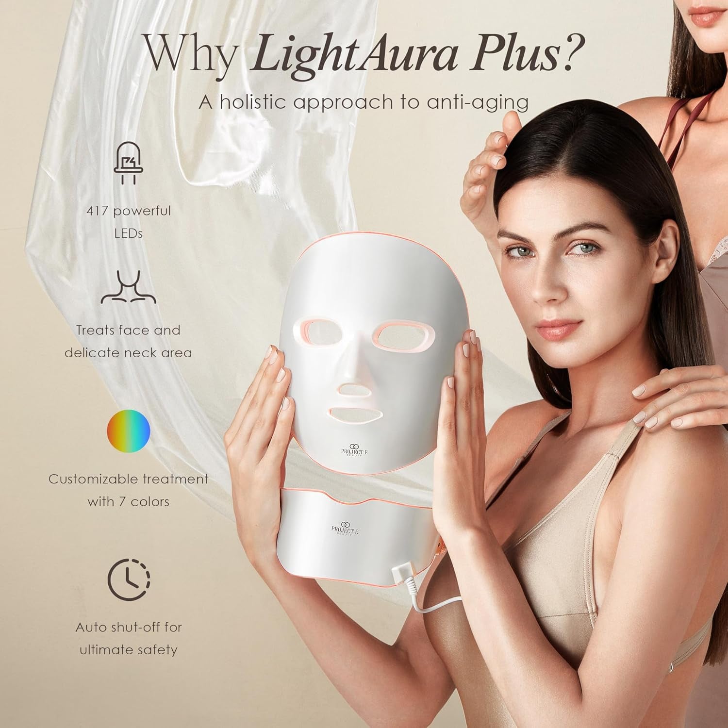 Photon Skin Rejuvenation Face & Neck Mask by  | Wireless LED Photon Red Blue Green Therapy 7 Color Light Skincare Treatment anti Aging Acne Spot Removal Wrinkles Facial Skin Care