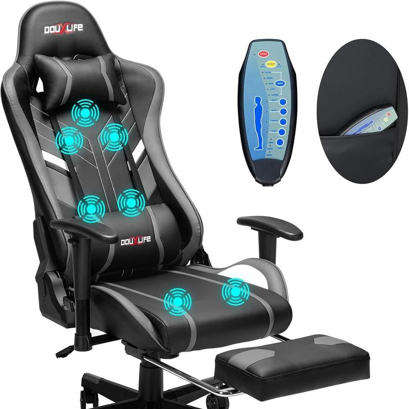 Professional Full Body Massage Gaming Chair with Footrest, 175° Reclining, Ergonomic Racing High Back Home Office Computer Chair, Video Game Chair for Adluts Kids