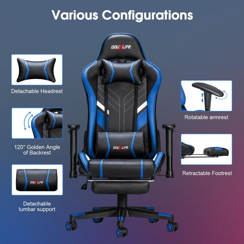 Professional Full Body Massage Gaming Chair with Footrest, 175° Reclining, Ergonomic Racing High Back Home Office Computer Chair, Video Game Chair for Adluts Kids