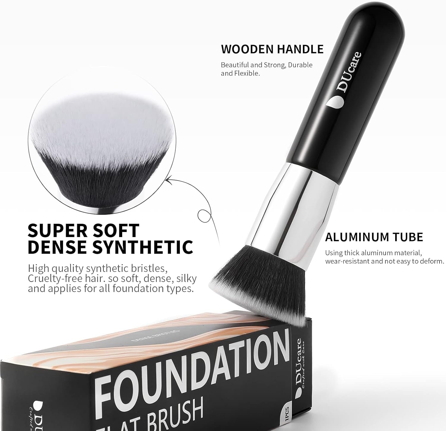 Flat Top Kabuki Foundation Brush for Liquid Makeup,Professional Stick Buffing Blending Mineral Powder Large Makeup Face Brush, Black