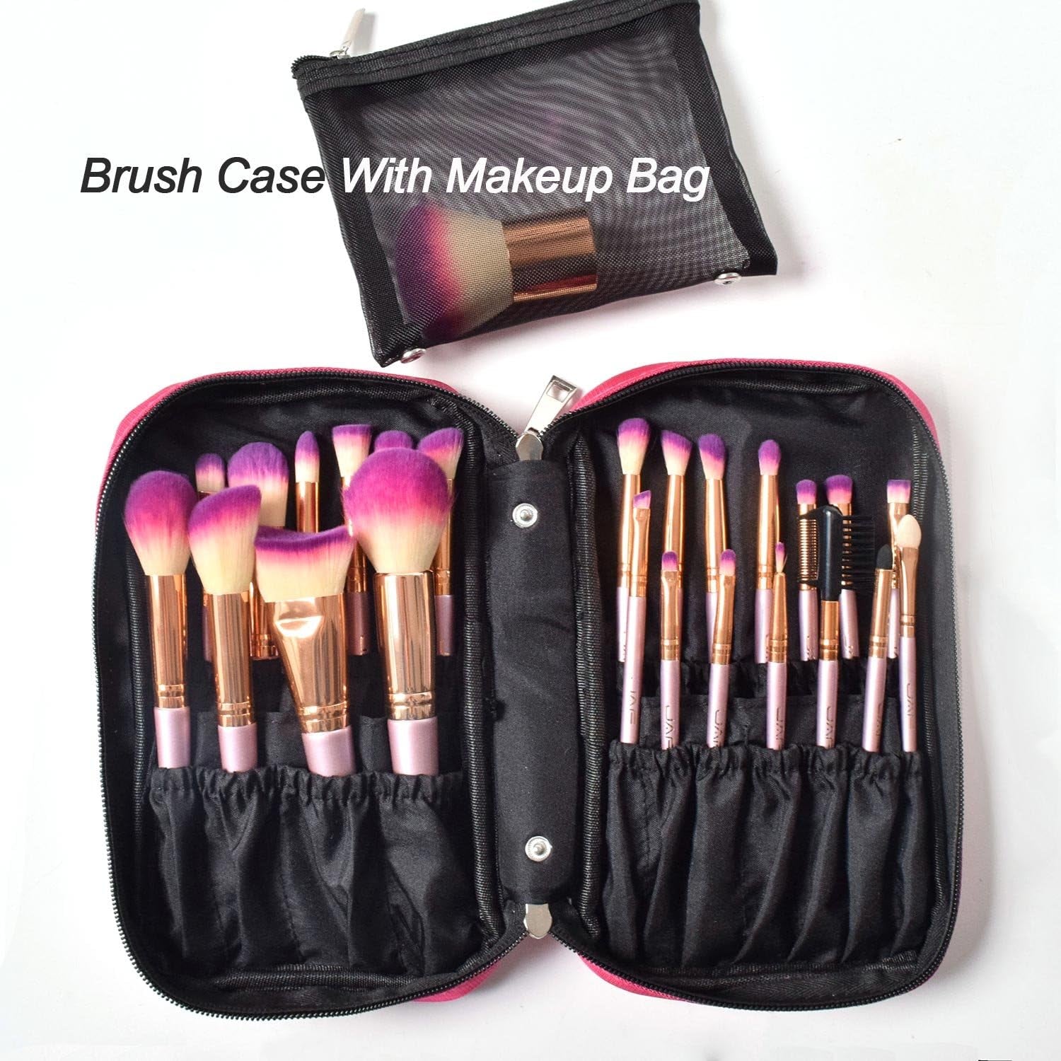 26Pcs Professional Pink Makeup Brushes Set with Case: Vegan Synthetic Makeup Brushes