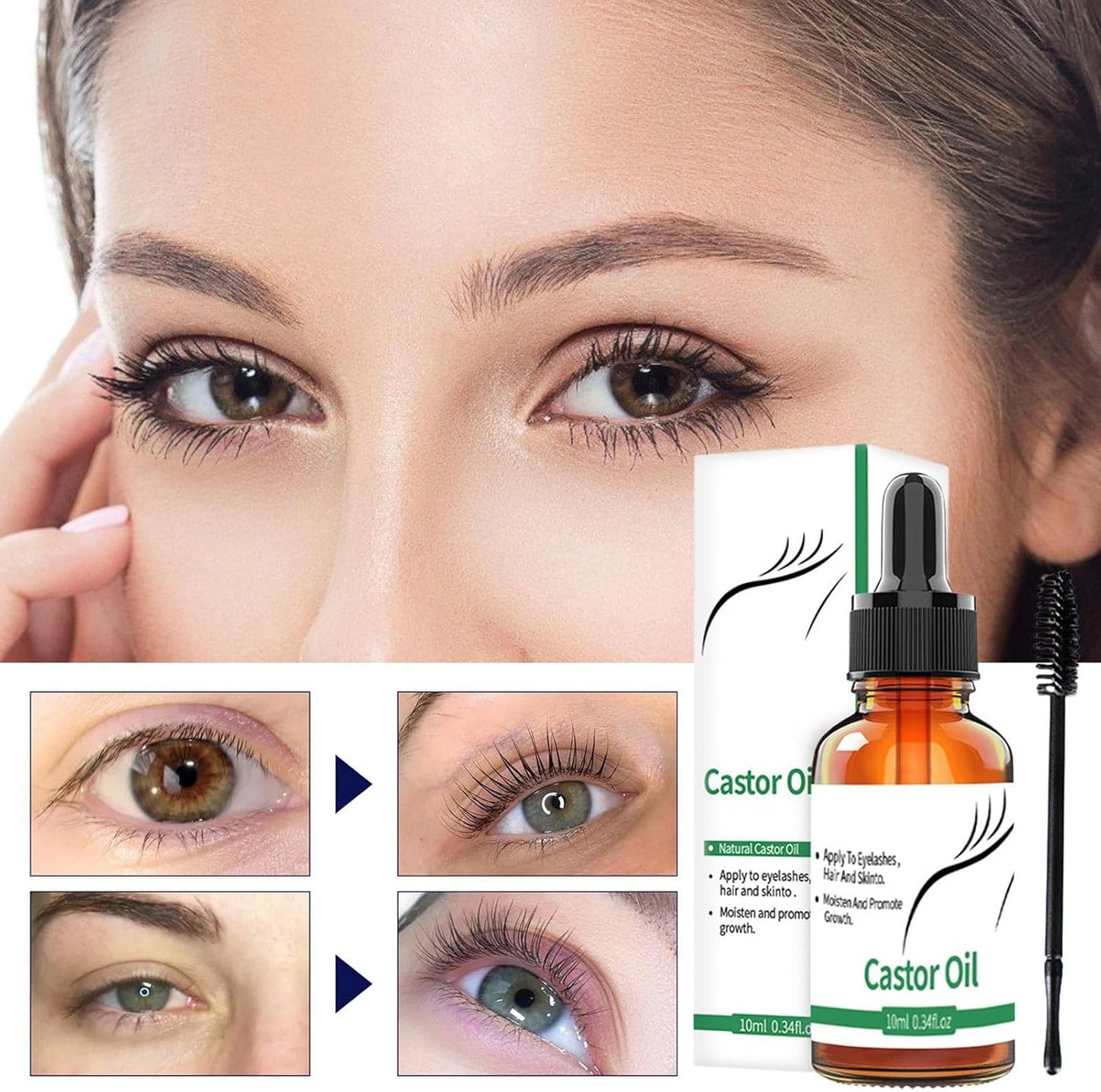 Castor Oil for Eyebrows Growth - 10Ml Pure Caster Oil Eyebrow Growth Serums,Lash Growth Serums for Thickness and Length, Eyelash Serums to Grow Lashes, for Eyelashes, Eyebrows, Hair