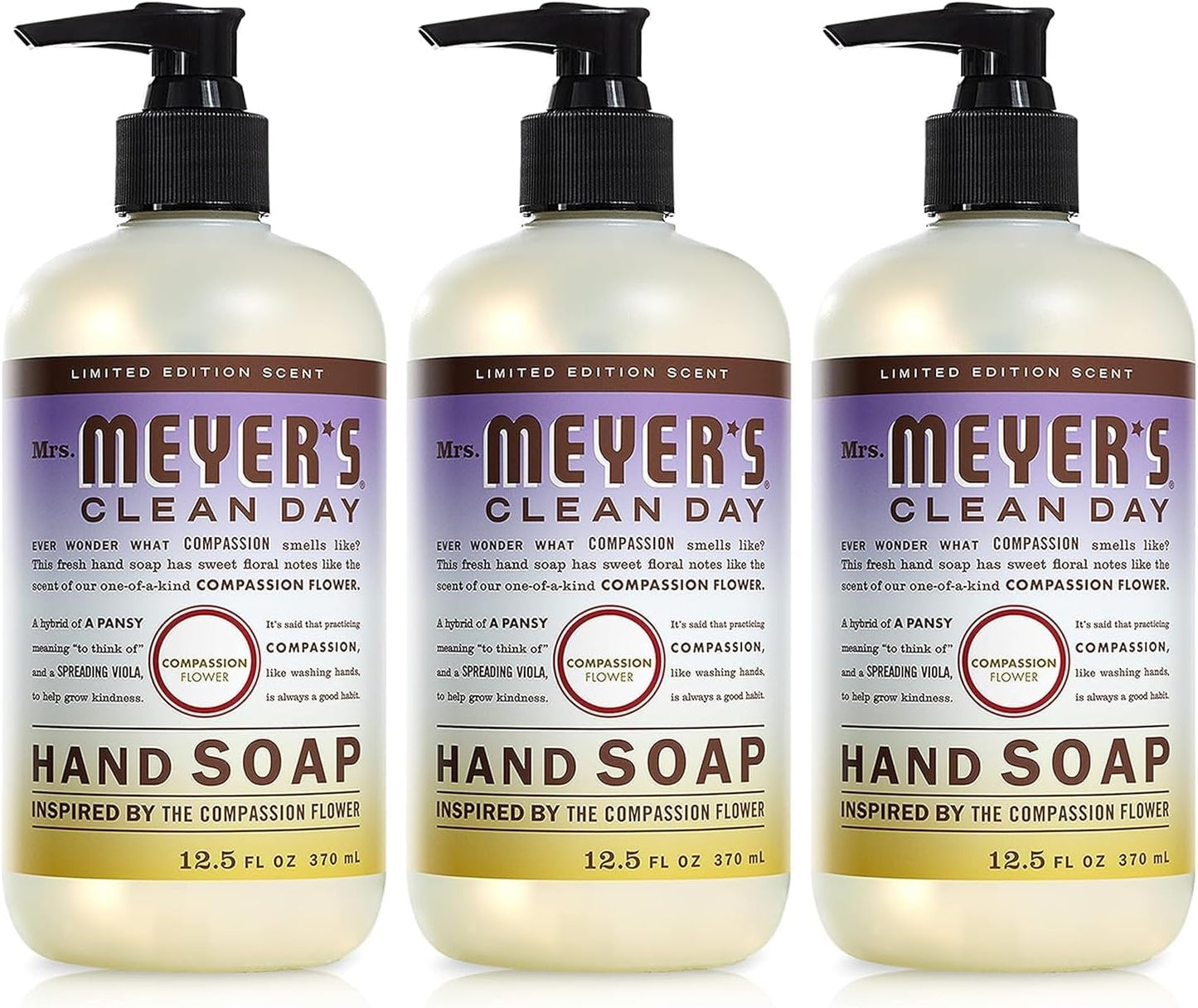 Mrs. Meyer'S Hand Soap, Made with Essential Oils, Biodegradable Formula, Compassion Flower, 12.5 Fl. Oz - Pack of 3