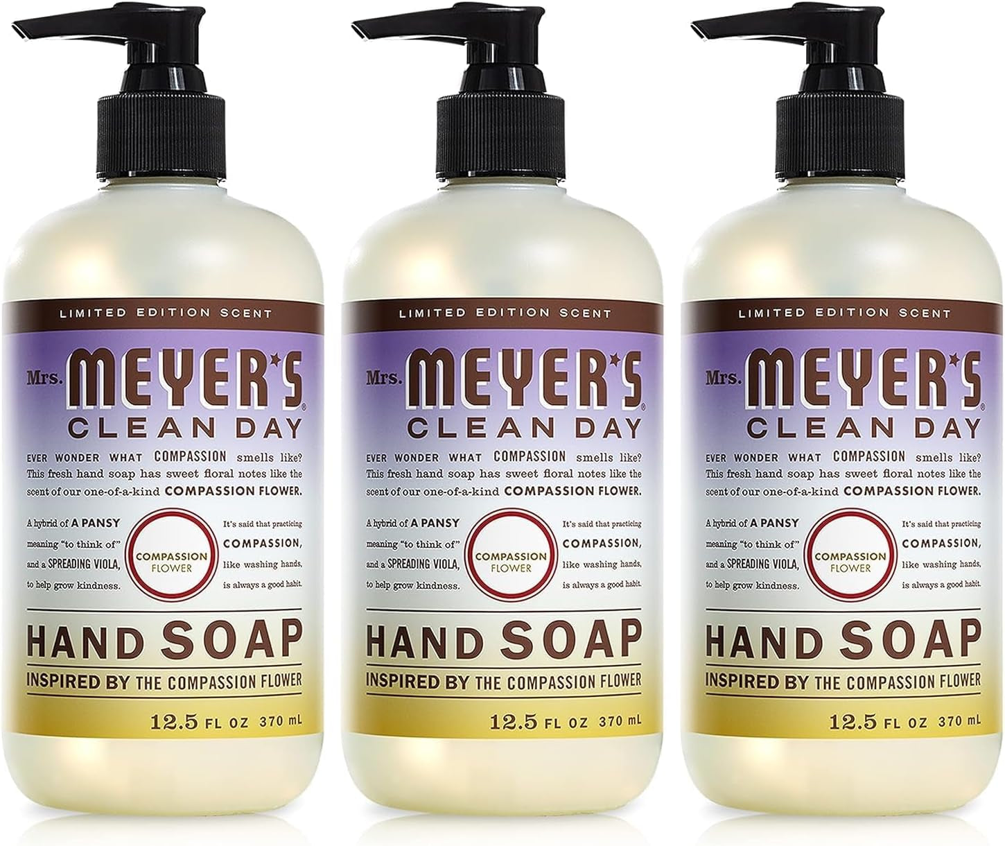 Mrs. Meyer'S Hand Soap, Made with Essential Oils, Biodegradable Formula, Compassion Flower, 12.5 Fl. Oz - Pack of 3