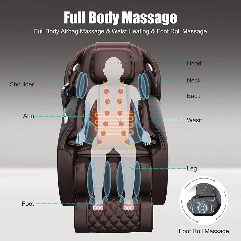 Real Relax 2024 Massage Chair F6 Full Body Zero Gravity Sl-Track Shiatsu Recliner with Heat Bluetooth Foot Roller APP Control Massage Recliner Comfort