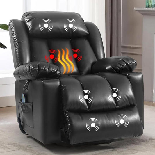 TEKAMON Large Power Lift Recliner Chair with Massage and Heat for Elderly, Overstuffed Wide Recliners, Breathable Leather with Breathable Microporous, USB Ports, 2 Cup Holders