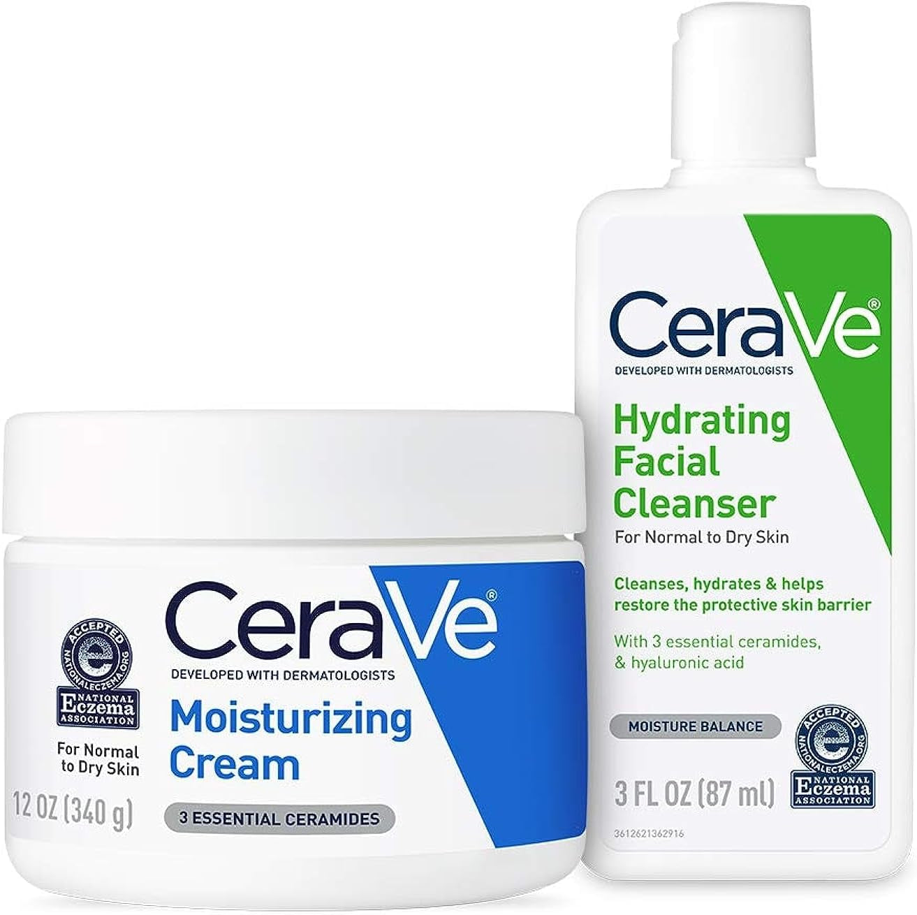 Moisturizing Cream and Hydrating Face Wash Trial Combo | 12Oz Cream + 3Oz Travel Size Cleanser