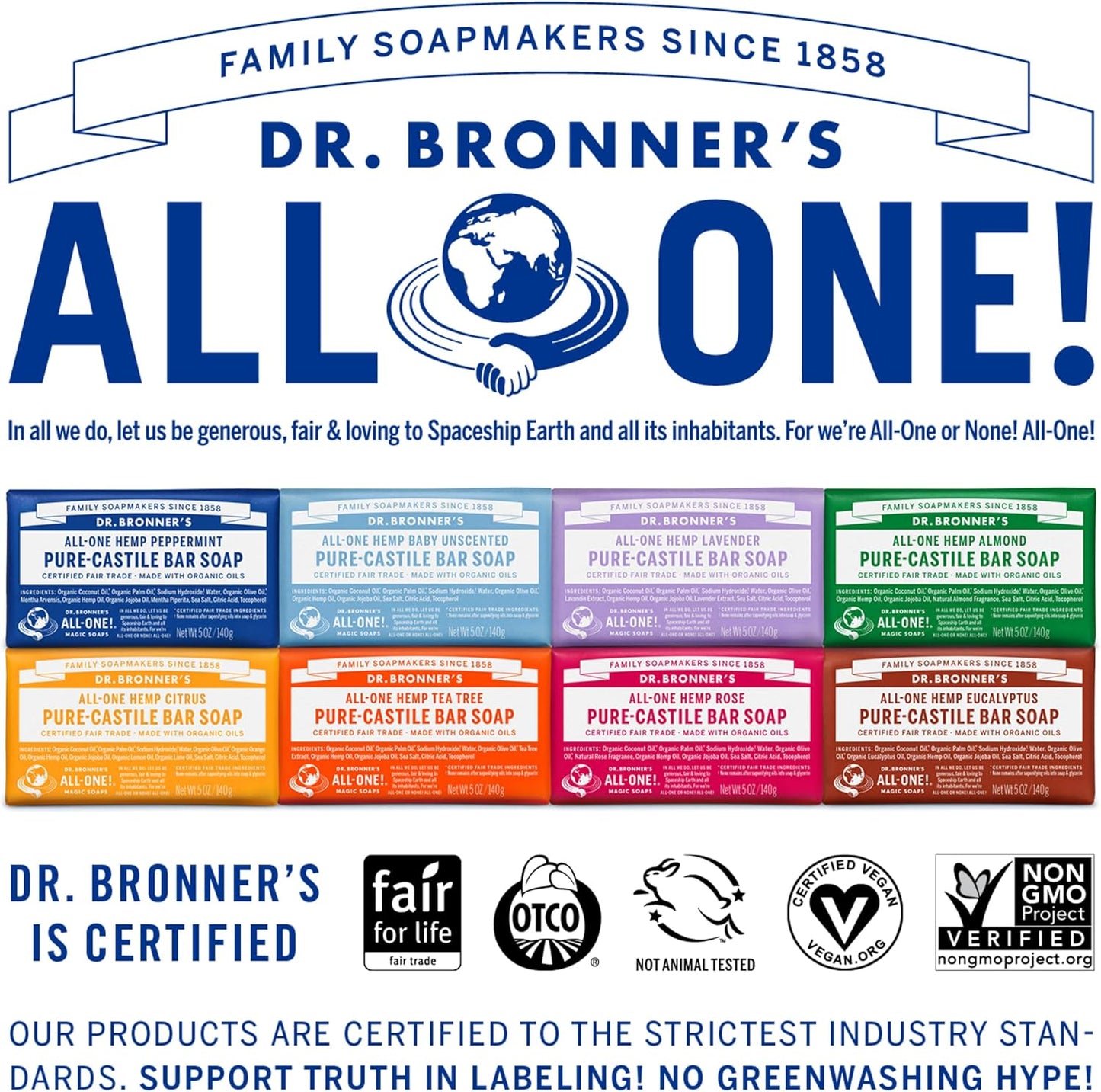 Dr. Bronner’S - Pure-Castile Bar Soap (Tea Tree, 5 Oz, 6-Pack) - Made with Organic Oils, for Face, Body, Hair & Dandruff, Gentle on Acne-Prone Skin, Biodegradable, Vegan, Non-Gmo