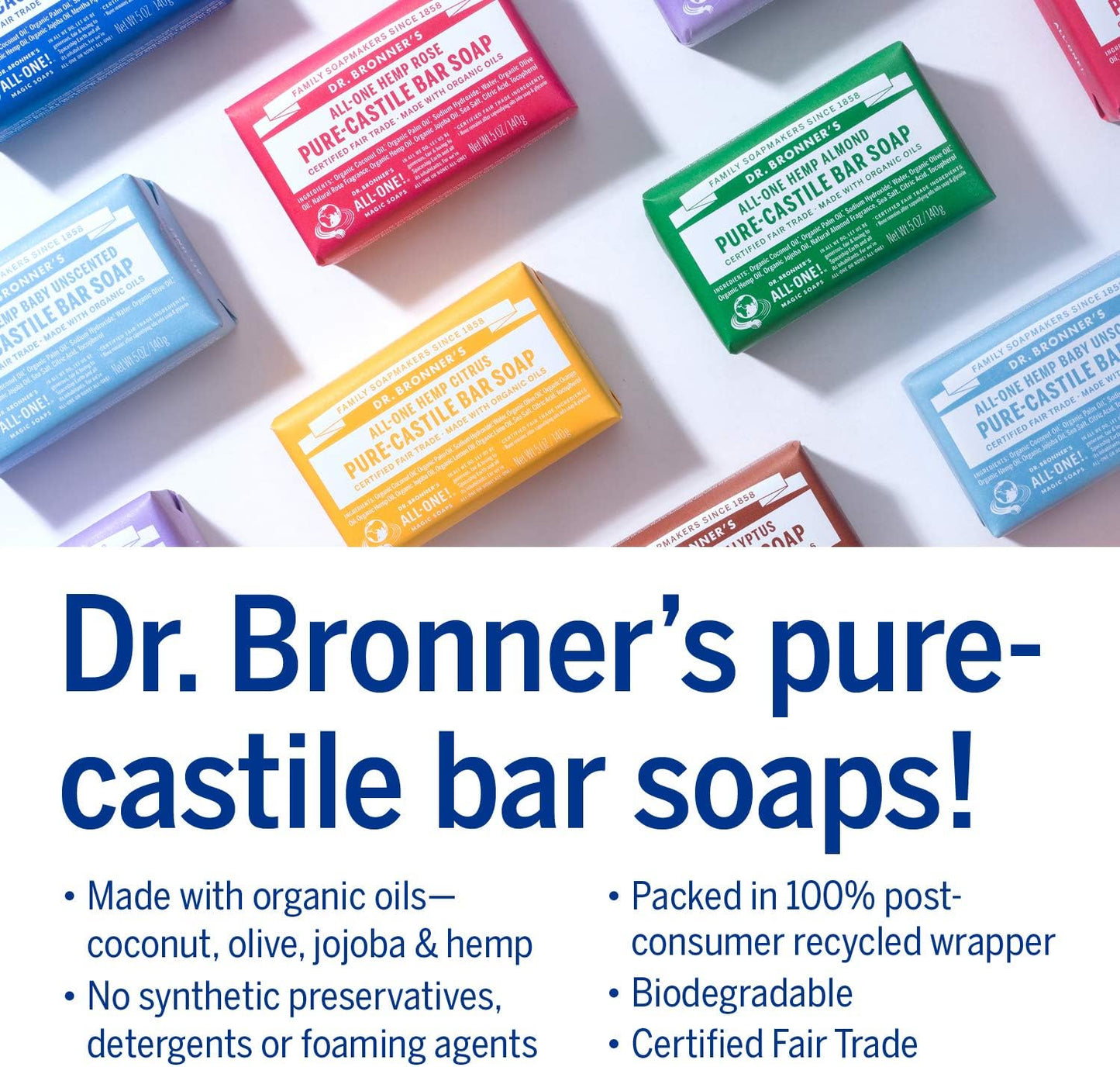 Dr. Bronner’S - Pure-Castile Bar Soap (Tea Tree, 5 Oz, 6-Pack) - Made with Organic Oils, for Face, Body, Hair & Dandruff, Gentle on Acne-Prone Skin, Biodegradable, Vegan, Non-Gmo