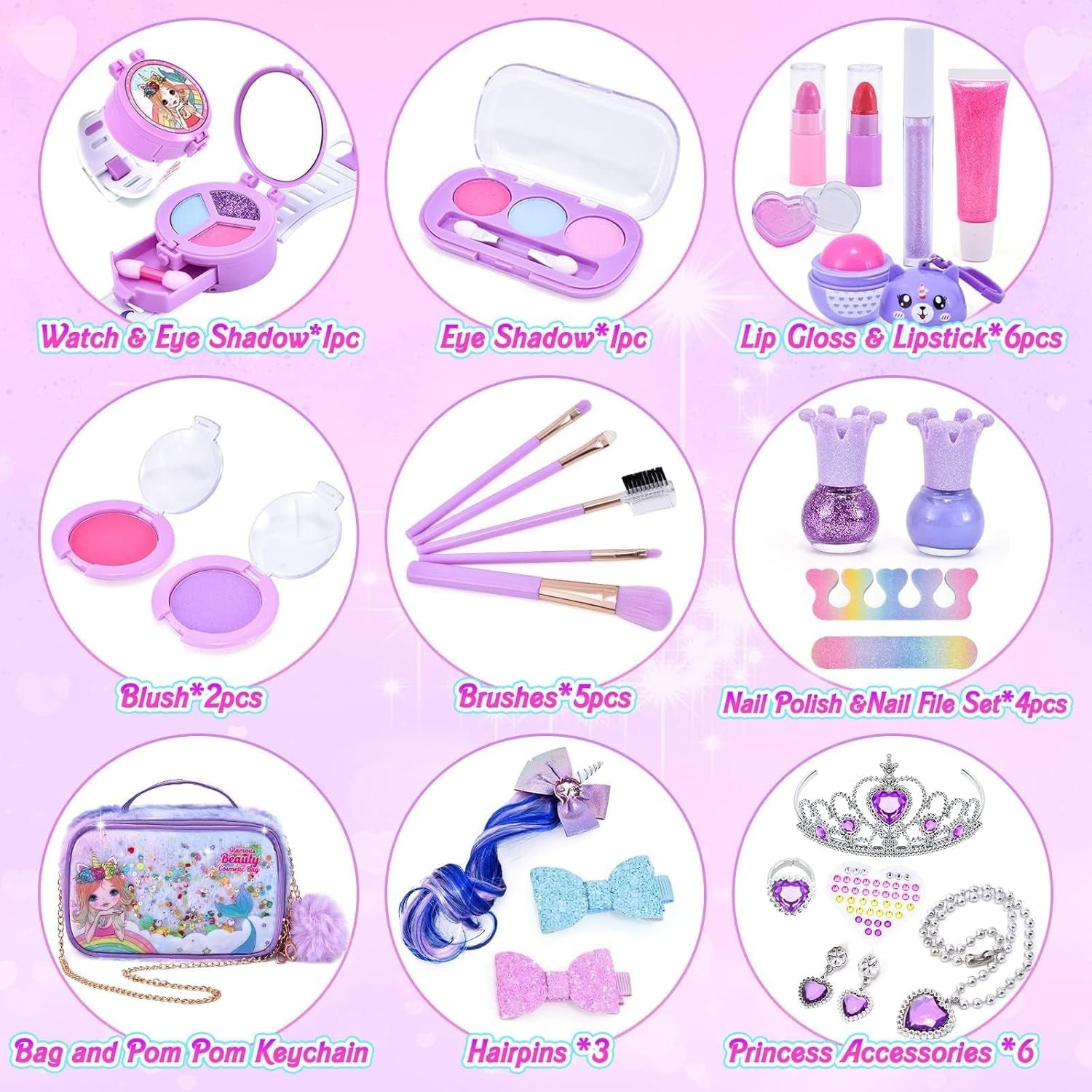 Kids Makeup Kit for Girls, Unicorn Makeup Set, Real Washable Make up Kit for Little Girl Princess Toddler Makeup for Kid Birthday Gifts Unicorn Toys for Girls 3 4 5 6 7 8 9 10 Year Old