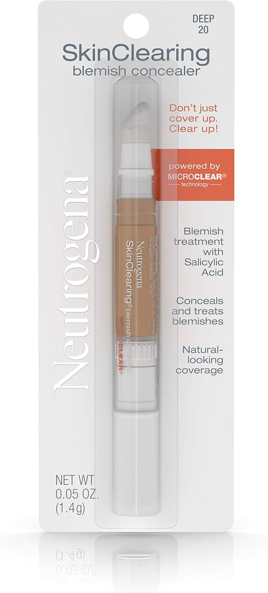 Skinclearing Blemish Concealer Face Makeup with Salicylic Acid Acne Medicine, Non-Comedogenic and Oil-Free Concealer Helps Cover, Treat & Prevent Breakouts, Deep 20,.05 Oz