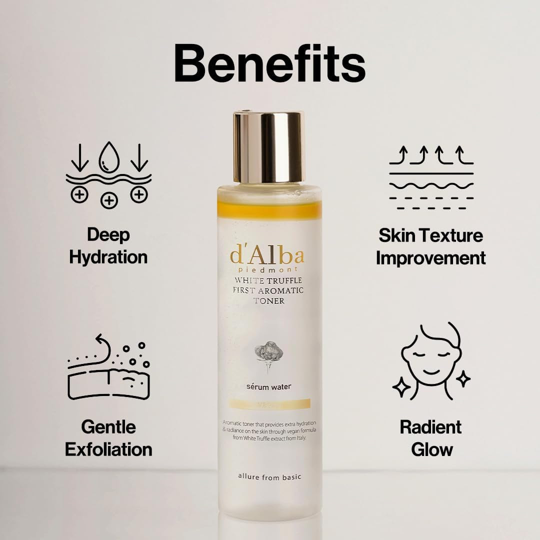 D’Alba Italian White Truffle First Aromatic Toner, Vegan Skincare, Gentle Hydrating Toner with White Truffles, Weakly Acidic Toner, Skin Texture Enhancement, Surfactant Free, Korean Skincare (155Ml)