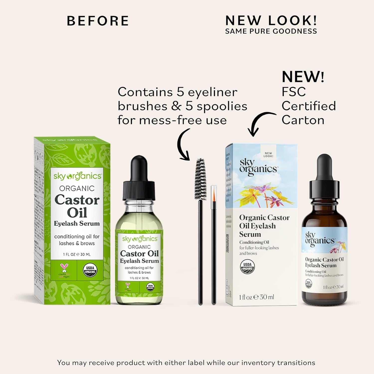 Organic Castor Oil Eyelash Serum (30Ml) by , Cold-Pressed, 100% Pure, Castor Oil - Dry Skin, Hair Growth, Eyelashes Growth & Eyebrows Growth- Caster Oil Lash Enhancer with Mascara Brushes (1Oz Glass Bottle)