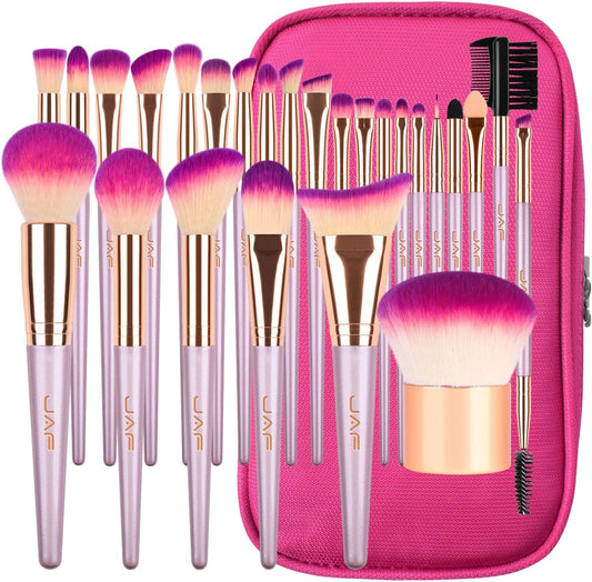 26Pcs Professional Pink Makeup Brushes Set with Case: Vegan Synthetic Makeup Brushes