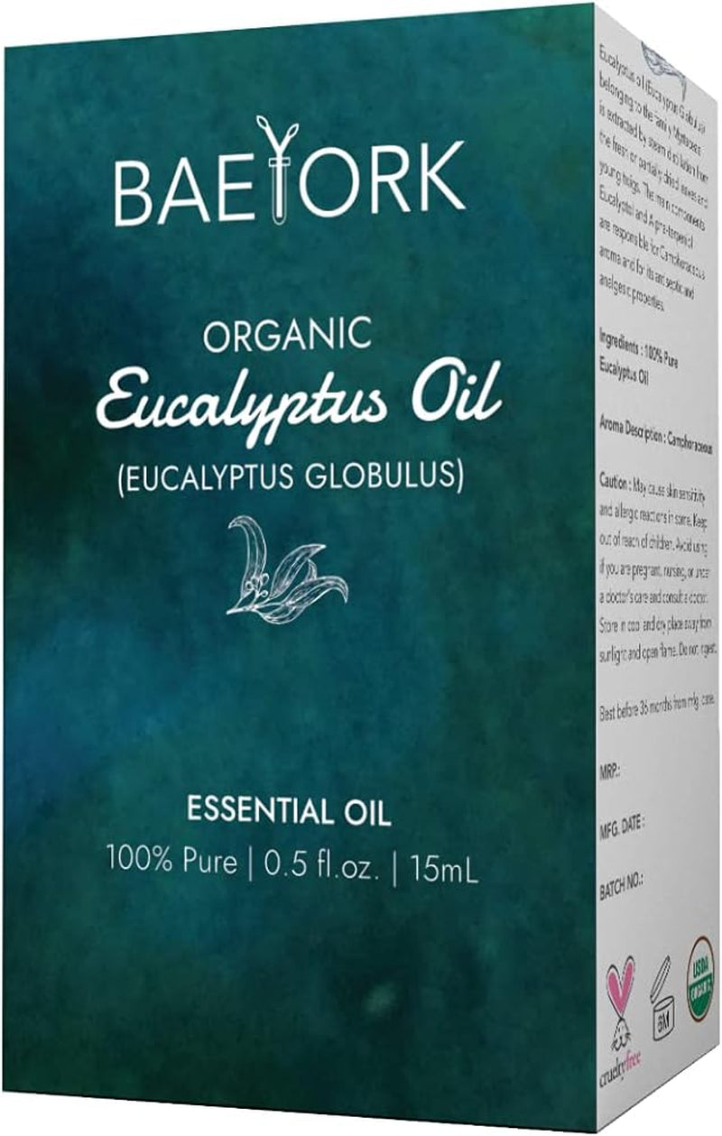 Organic Eucalyptus Oil 15 Ml (0.5 Fl. Oz) - 100% Pure Essential Oil for Aromatherapy, Diffusers, and DIY