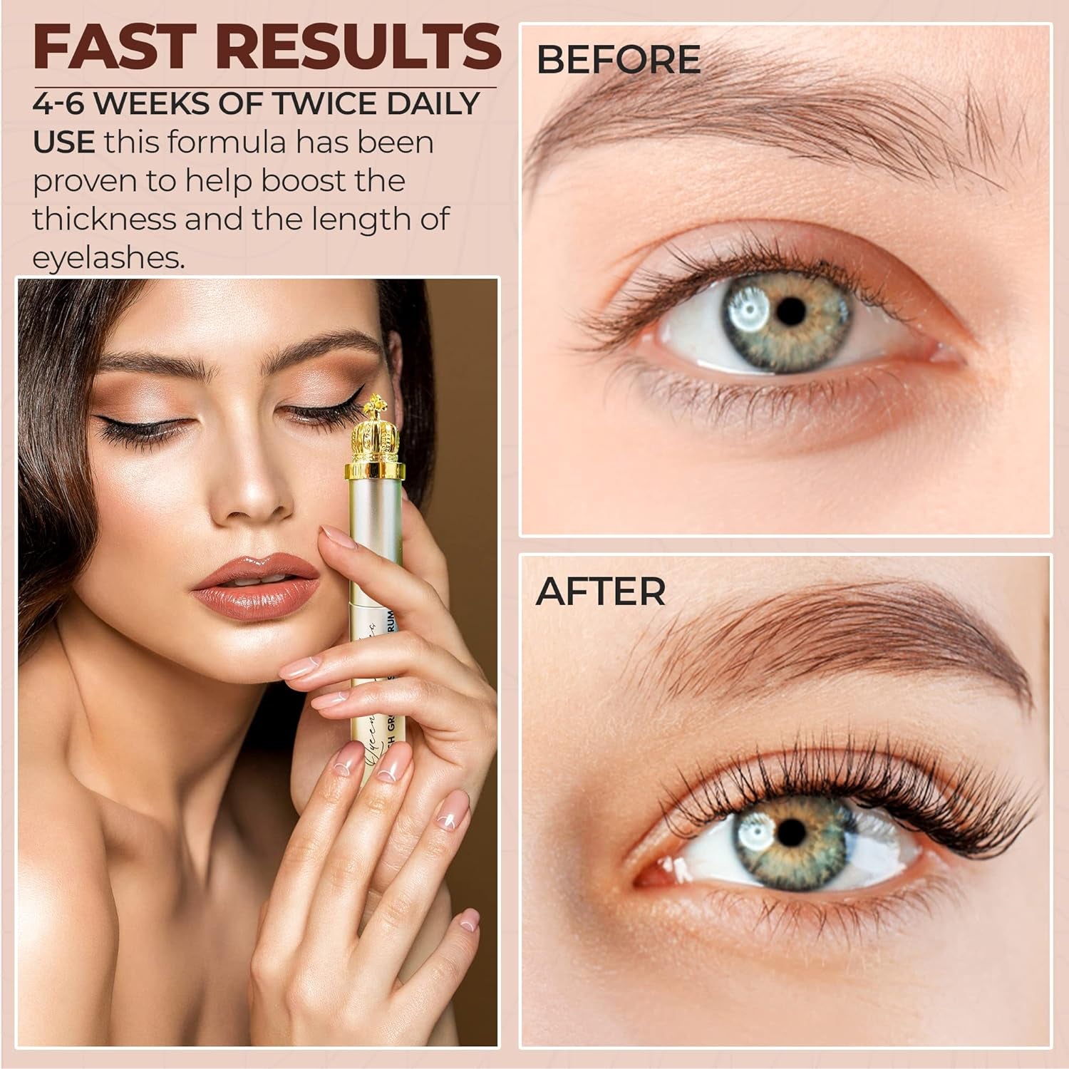 Premium Eyelash Growth Serum: Lash Enhancing Serum with Ginseng Root Extract & Peptides and Castor Oil Advanced Formula to Boost Longer Fuller, Thicker Eyelashes 8Ml